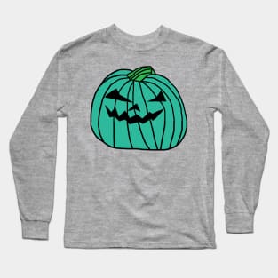 Big Cyan Halloween Horror Pumpkin Long Sleeve T-Shirt